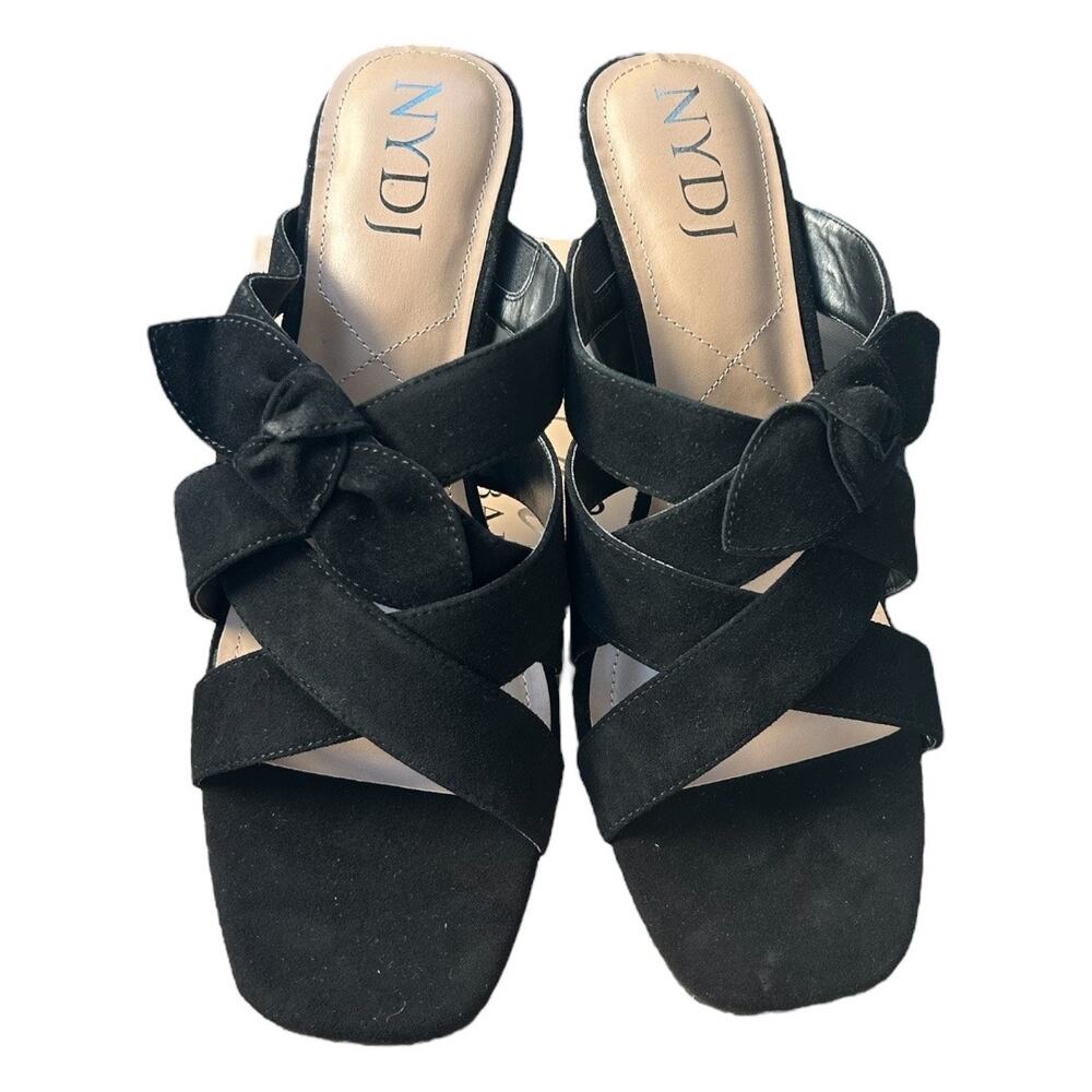 NYDJ Loreri Mule Sandal Women's 11 Black Suede Leather Criss Cross Bow NIB